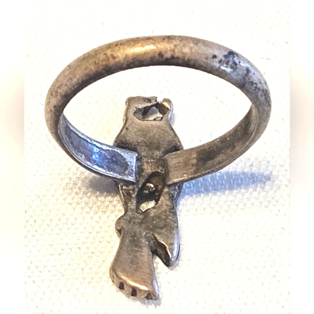 Vintage Navajo Southwest Turquoise Hand Cut Roadrunner Ring Size 5 1950-1960